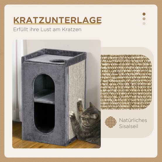 Tonneau griffoir 2 niches bois et sisal espace repos plateau observation gris 81cm - ComfortXL Outdoor Living - Image 8