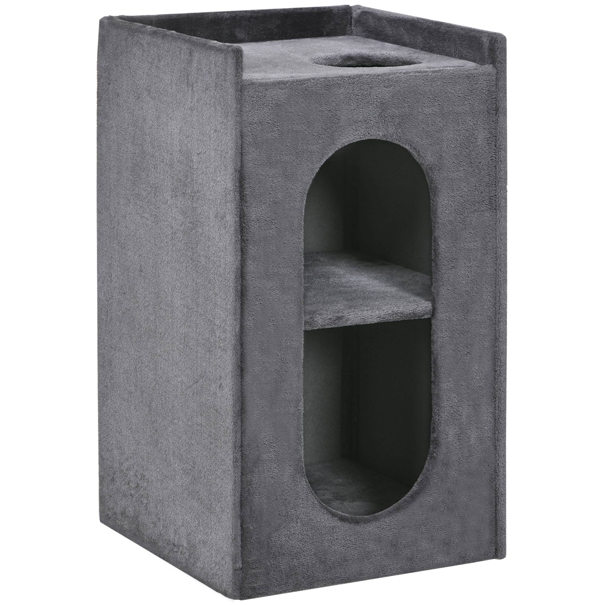 Tonneau griffoir 2 niches bois et sisal espace repos plateau observation gris 81cm - ComfortXL Outdoor Living - Image 2
