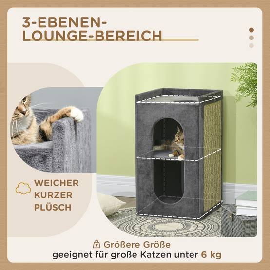 Tonneau griffoir 2 niches bois et sisal espace repos plateau observation gris 81cm - ComfortXL Outdoor Living - Image 7