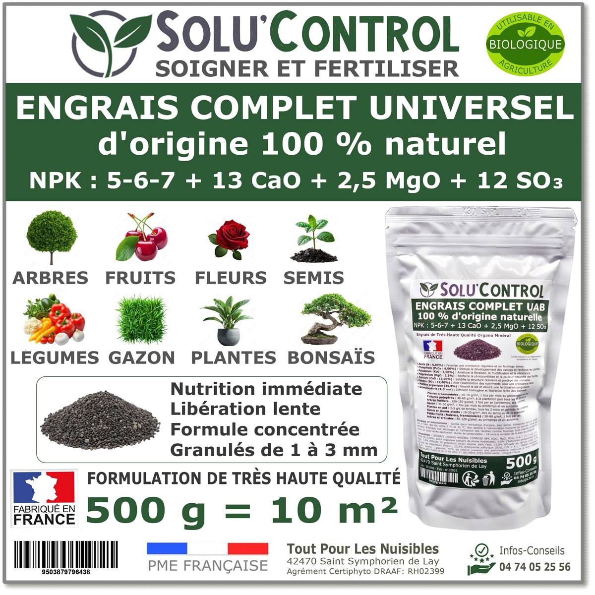 SOLU’CONTROL - 500 g d'ENGRAIS COMPLET universel et équilibré - UAB - Utilisable en Agriculture Biologique - Image 1