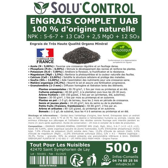 SOLU’CONTROL - 500 g d'ENGRAIS COMPLET universel et équilibré - UAB - Utilisable en Agriculture Biologique - Image 3