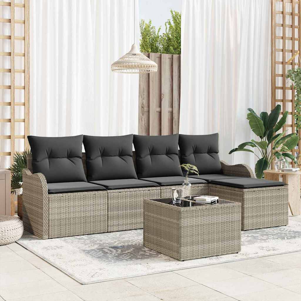 ComfortXL - Salon de jardin bas 5 places en résine tressée modulable avec pouf et table Gris clair – ComfortXL Outdoor Living - Image 1