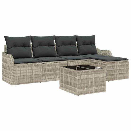 ComfortXL - Salon de jardin bas 5 places en résine tressée modulable avec pouf et table Gris clair – ComfortXL Outdoor Living - Image 2