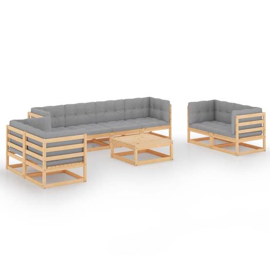 Helloshop26 - Salon de jardin meuble d'extérieur ensemble de mobilier 9 pièces avec coussins bois de pin massif - Image 1