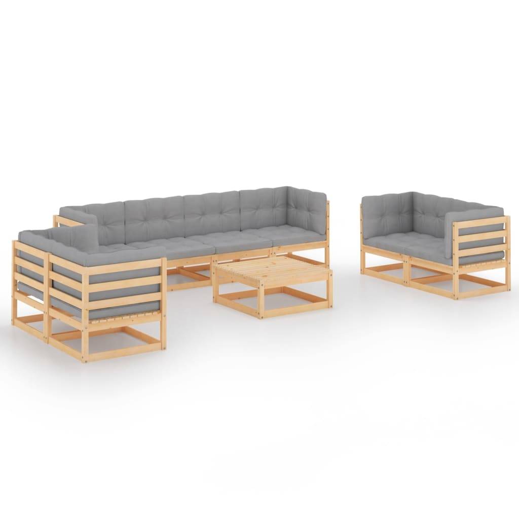 Helloshop26 - Salon de jardin meuble d'extérieur ensemble de mobilier 9 pièces avec coussins bois de pin massif - Image 1