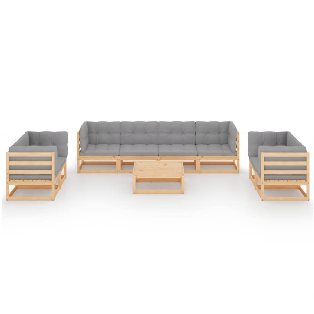 Helloshop26 - Salon de jardin meuble d'extérieur ensemble de mobilier 9 pièces avec coussins bois de pin massif - Image 2