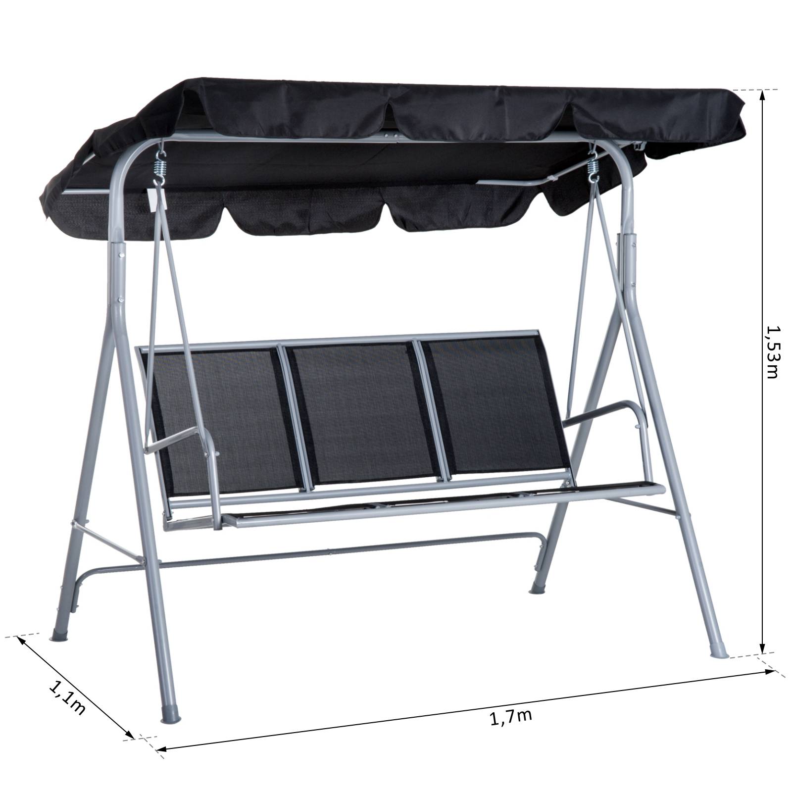 Outsunny - Balancelle de jardin 3 places grand confort toit imperméabilisé inclinaison réglable assise et dossier ergonomique acier textilène noir - Outsunny - Image 4