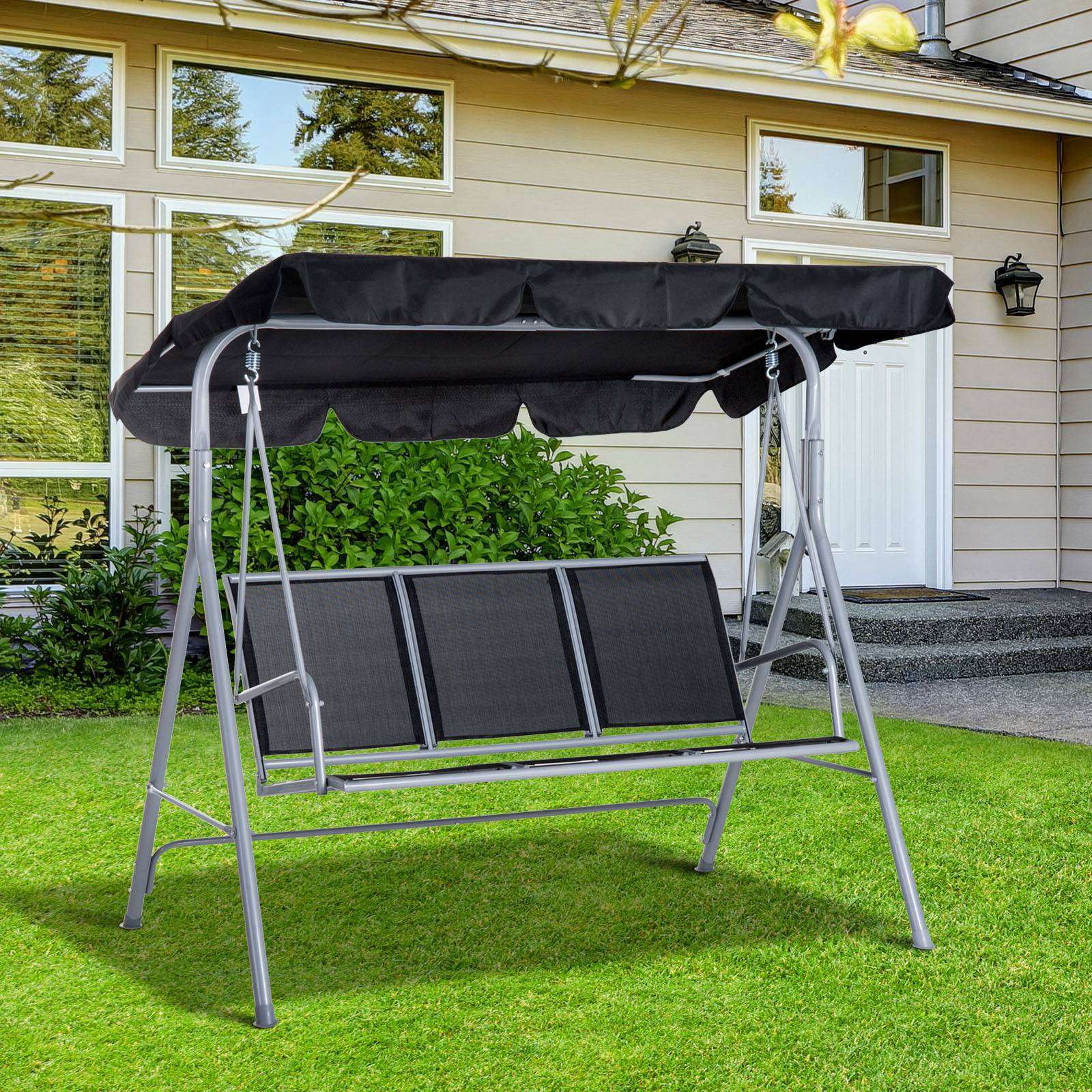 Outsunny - Balancelle de jardin 3 places grand confort toit imperméabilisé inclinaison réglable assise et dossier ergonomique acier textilène noir - Outsunny - Image 2