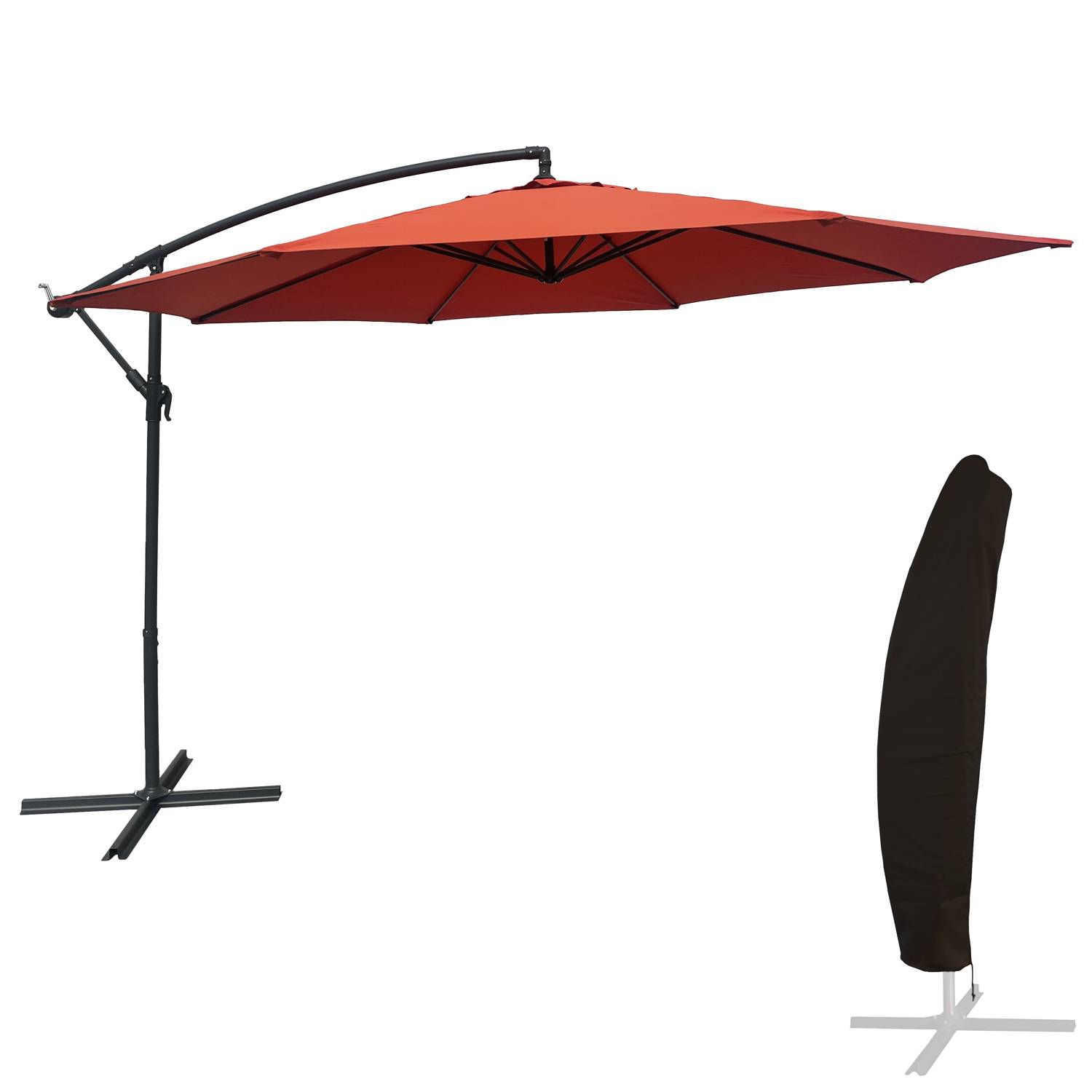 Parasol déporté OAHU rond 3,50m de diamètre terracotta + housse - HAPPY GARDEN - Image 1