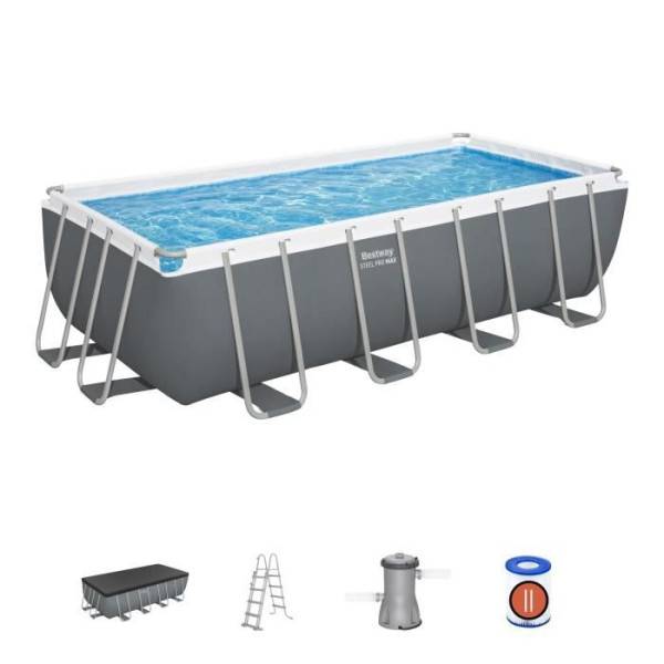 Bestway - Kit Piscine hors sol tubulaire BESTWAY - Steel Pro Max™ - 488 x 244 x 122 cm - Rectangulaire (Filtre a cartouche, bâche, éch - Image 1