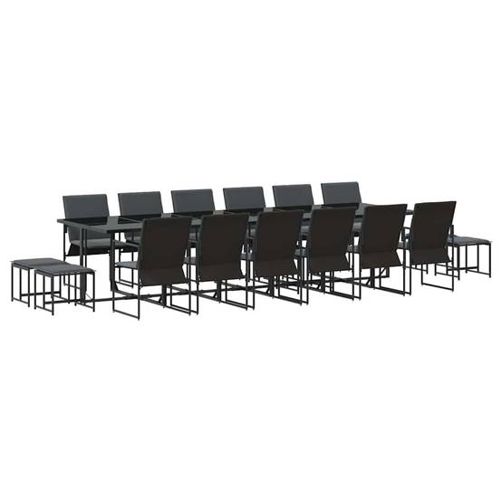 Très Grande Table de Jardin 16 Personnes Acier avec 12 Chaises et 4 Tabourets Noir – ComfortXL Outdoor Living - Image 2