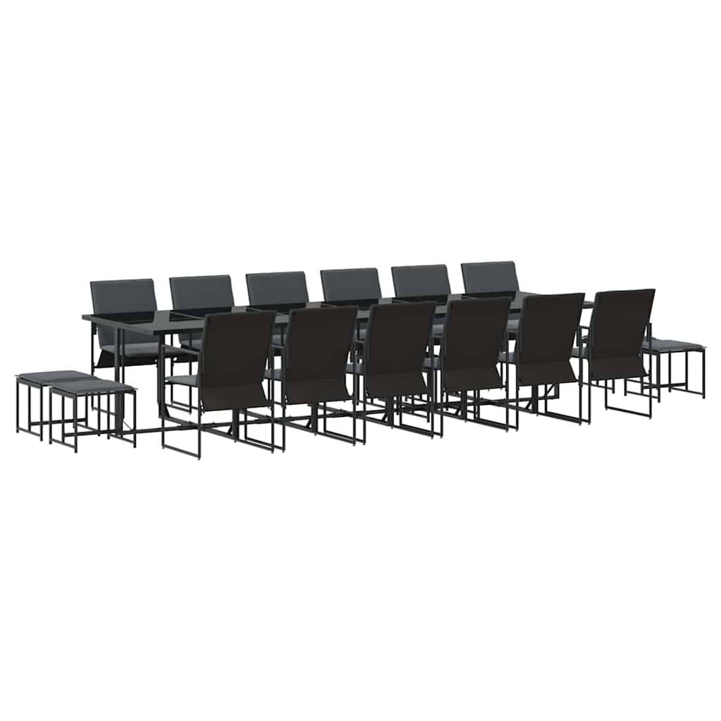 Très Grande Table de Jardin 16 Personnes Acier avec 12 Chaises et 4 Tabourets Noir – ComfortXL Outdoor Living - Image 2