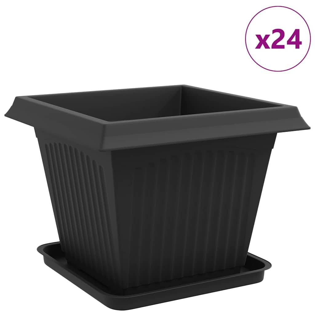 ComfortXL - Lot de 24 pots carrés plastique terrasse balcon drainage intégré 43x43x33,5cm noir - ComfortXL Outdoor Living - Image 2