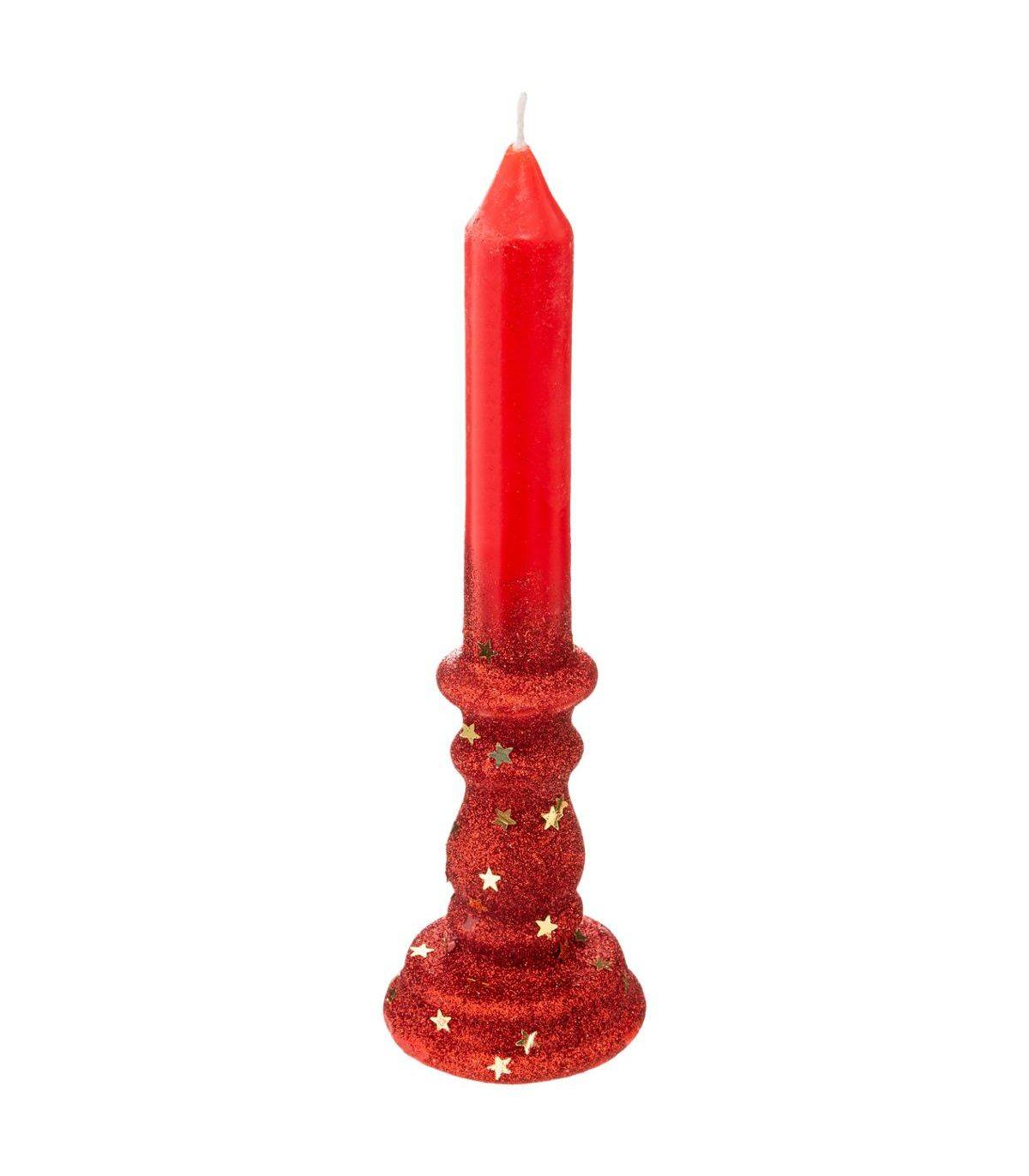 Bougie Chandelier Rouge pailleté H 20 cm 98G - Image 1