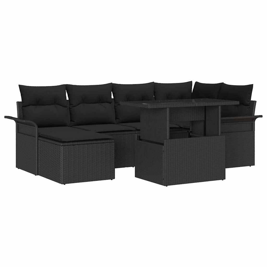 ComfortXL - Salon Bas de Jardin 7 Pièces Noir en Rotin Synthétique – Ensemble Canapé Modulable Robuste & Table Verre – ComfortXL Outdoor Living - Image 1