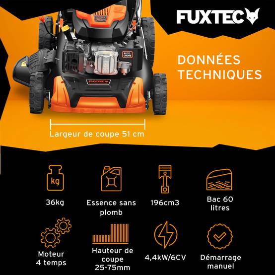 FUXTEC - Tondeuse thermique autotractée 6CV, 51cm, 60L, vitesse réglable – FX-RM5196PRO – Fuxtec - Image 2