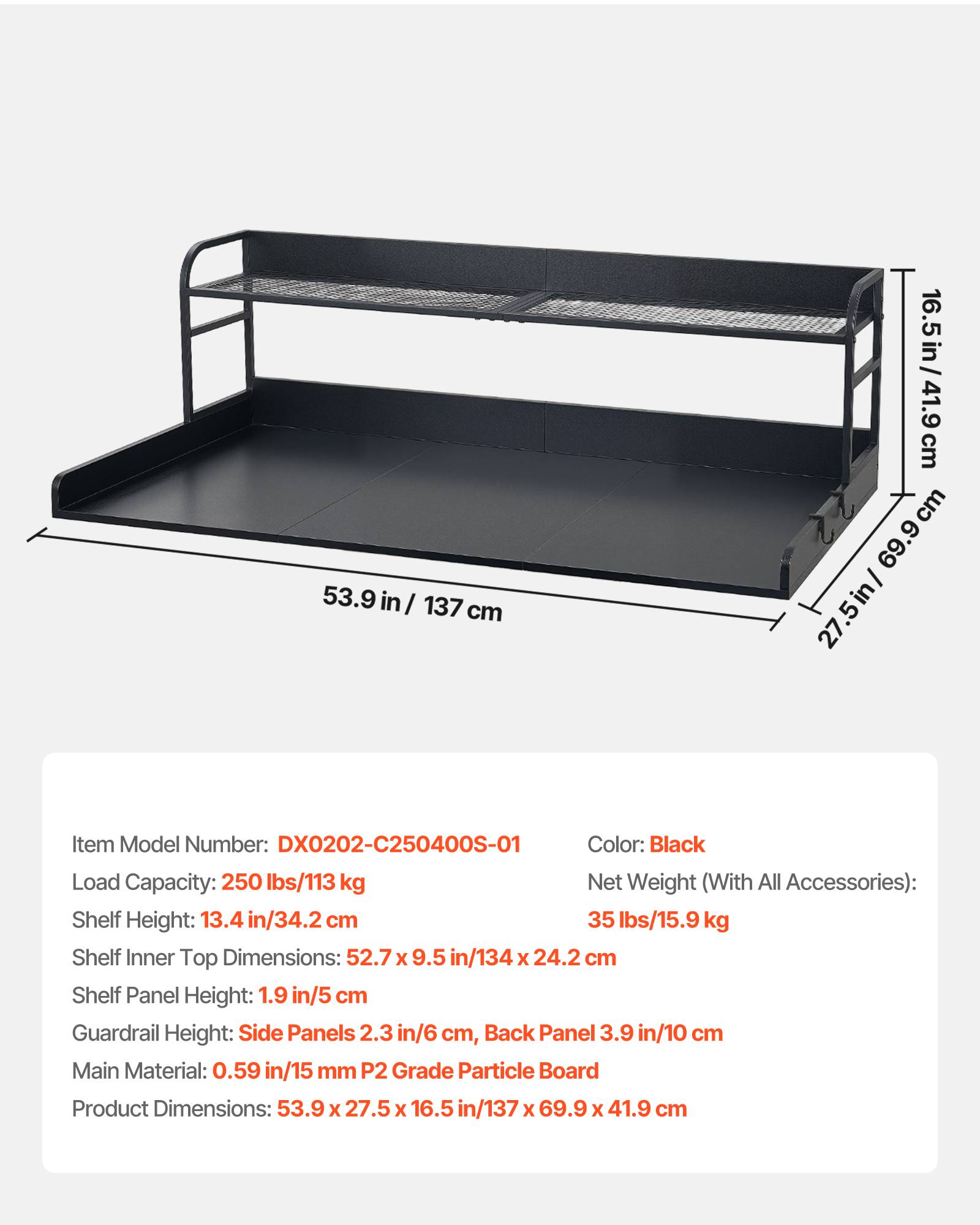 Vevor - VEVOR Plan de travail pour lave-linge et sèche-linge 137x69,9 cm, étagère et crochets, plateau en bois avec rebord, noir - Image 6