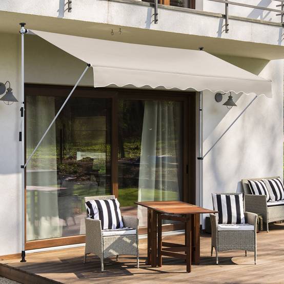 Store Banne Rétractable Manuel 4 x 1,2 m, Hauteur Réglable 170–280 cm, Sans Perçage, Terrasse, Balcon et Jardin, Beige - Image 4