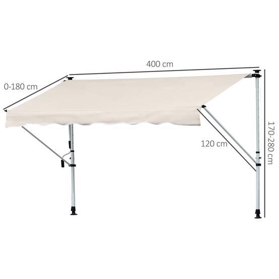 Store Banne Rétractable Manuel 4 x 1,2 m, Hauteur Réglable 170–280 cm, Sans Perçage, Terrasse, Balcon et Jardin, Beige - Image 5