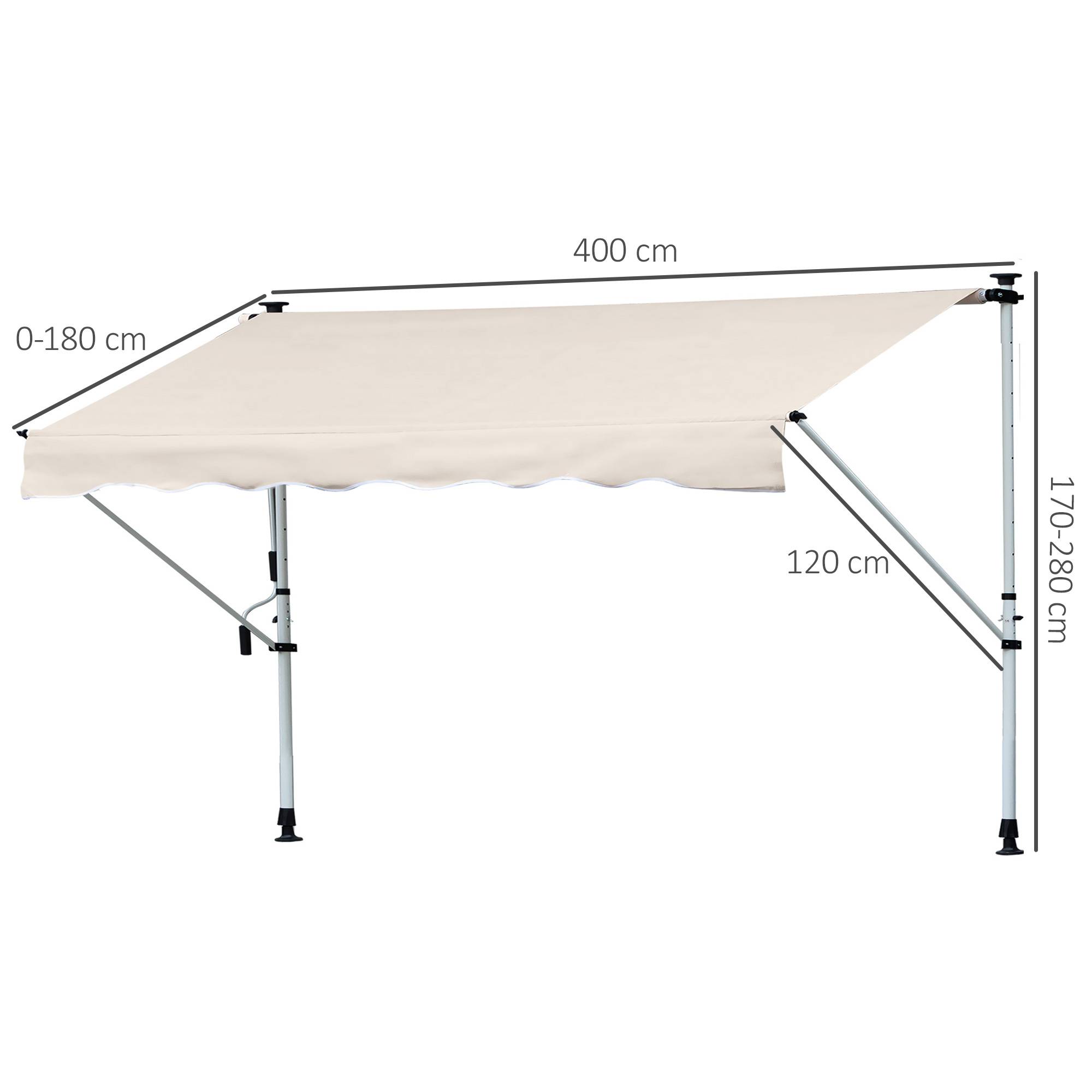 Store Banne Rétractable Manuel 4 x 1,2 m, Hauteur Réglable 170–280 cm, Sans Perçage, Terrasse, Balcon et Jardin, Beige - Image 5