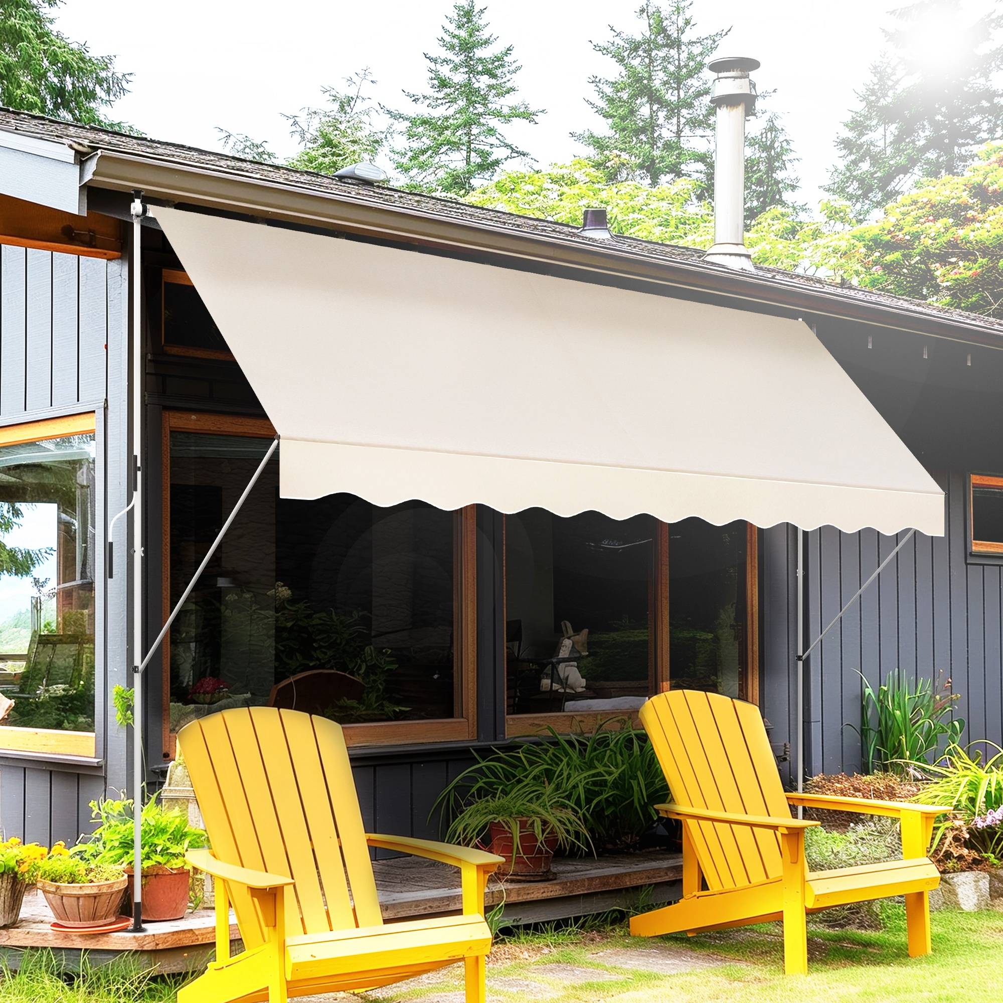 Store Banne Rétractable Manuel 4 x 1,2 m, Hauteur Réglable 170–280 cm, Sans Perçage, Terrasse, Balcon et Jardin, Beige - Image 3