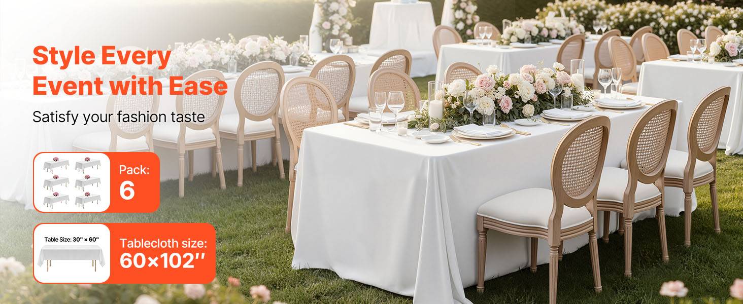 Vevor - VEVOR Nappe rectangulaire blanche en polyester 1524 x 2591 mm 6 pcs pour mariage - Image 9