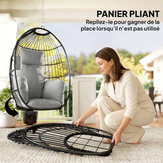 Outsunny - Fauteuil suspendu anier pliable, coussins, porte-gobelet, oreiller - intérieur extérieur - 75x62x107cm - gris foncé - Outsunny - Image 8
