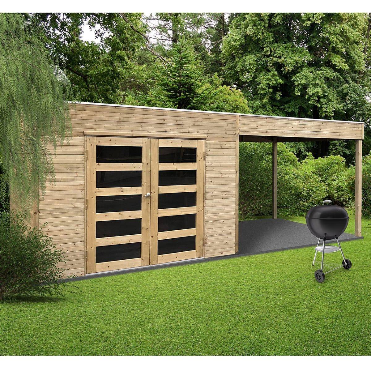 Abri de Jardin en Bois Traité Autoclave avec Terrasse Latérale Salerno - 5,40 m²