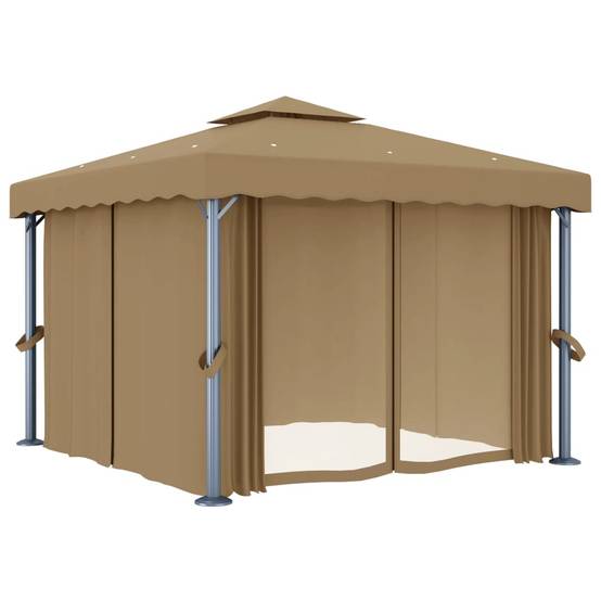 Gazebo de Jardin Aluminium Acier Toit Double avec Rideaux et Moustiquaires Taupe 3x3 m – ComfortXL Outdoor Living - Image 2