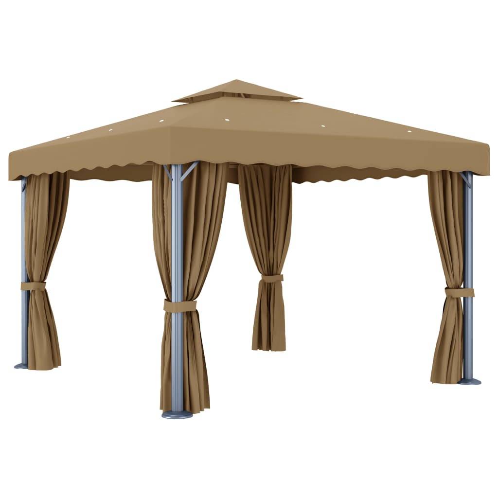 Gazebo de Jardin Aluminium Acier Toit Double avec Rideaux et Moustiquaires Taupe 3x3 m – ComfortXL Outdoor Living - Image 4