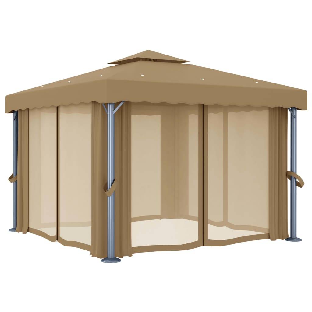 Gazebo de Jardin Aluminium Acier Toit Double avec Rideaux et Moustiquaires Taupe 3x3 m – ComfortXL Outdoor Living - Image 3