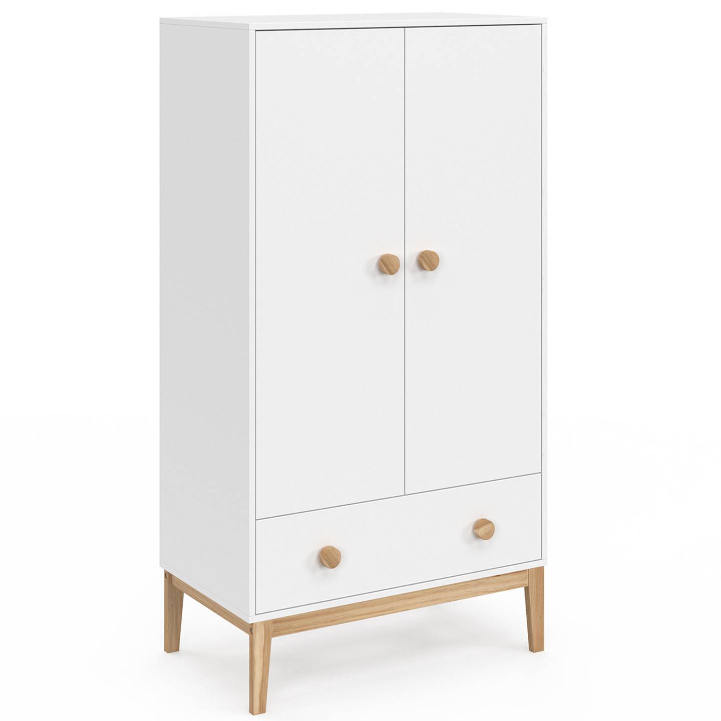 Armoire enfant 2 portes JACOB avec tiroir blanc et bois - Image 2