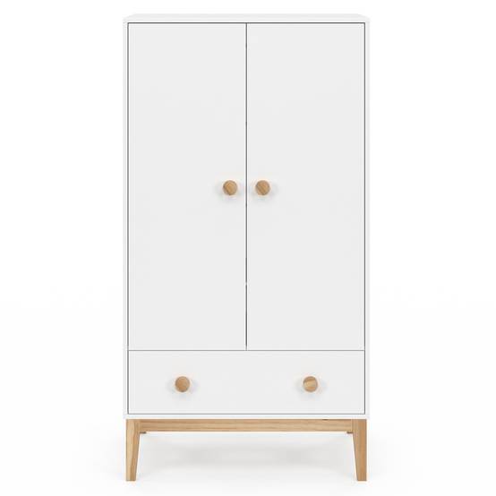Armoire enfant 2 portes JACOB avec tiroir blanc et bois - Image 3