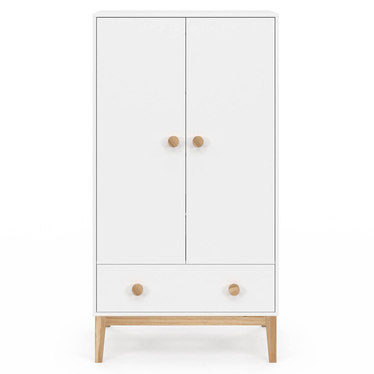 Armoire enfant 2 portes JACOB avec tiroir blanc et bois - Image 3