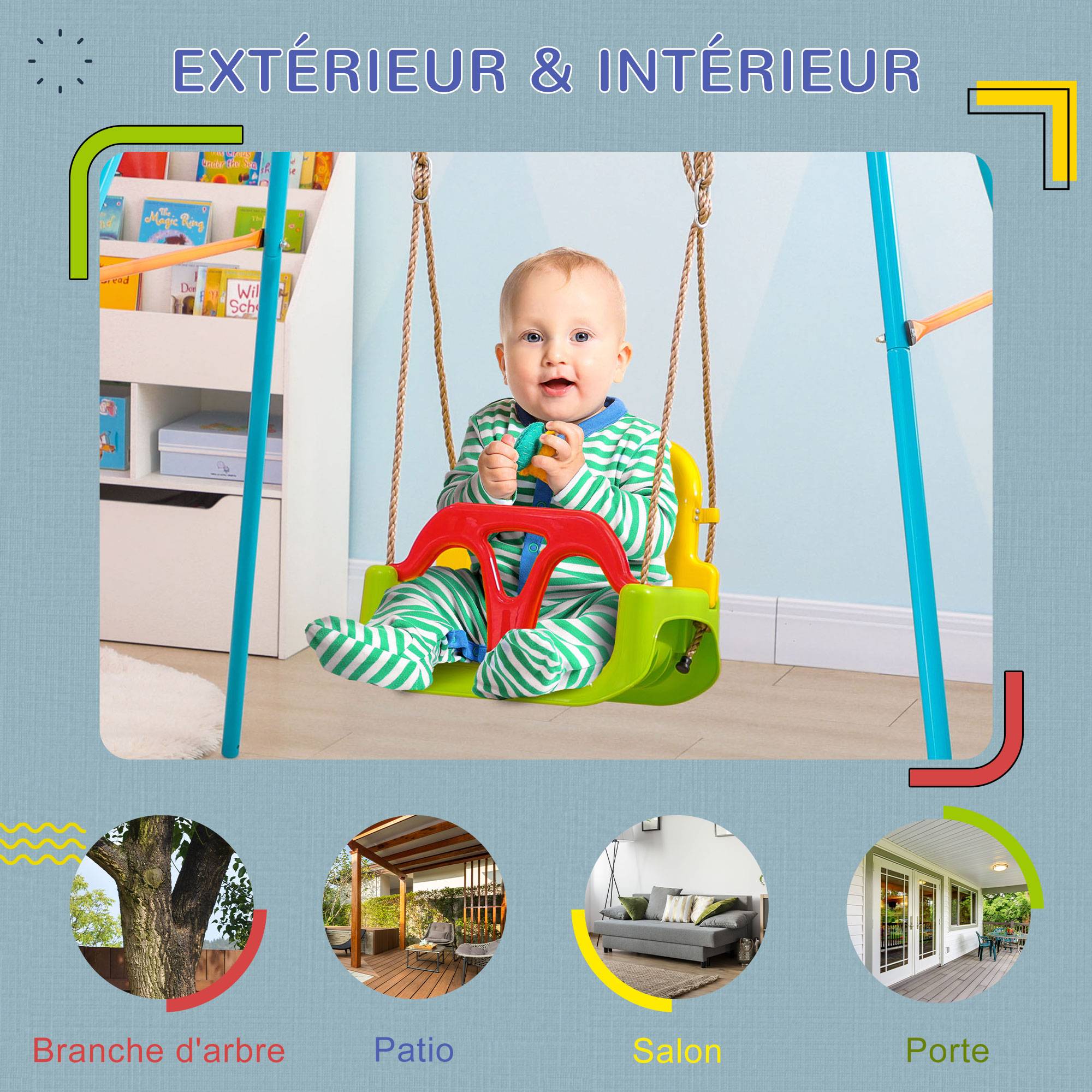 Outsunny - Balançoire siège 3 en 1 évolutif réglable enfant - dossier, barre en T amovibles, ceinture - Outsunny - Image 7