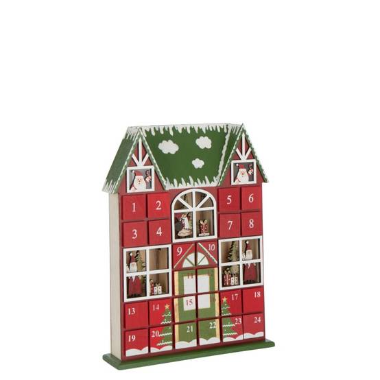 Calendrier de l'Avent maison à led en bois rouge 25.5x6.5x34.5 cm - J-Line - Image 5