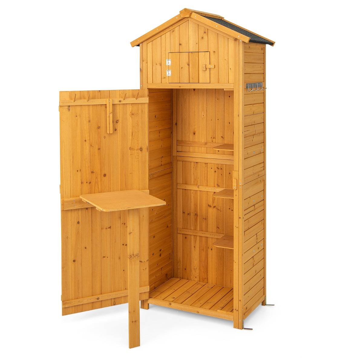 Armoire de Jardin 0.38m² Bois Imperméable avec Toit Abri de Jardin avec Table Pliable Étagères et 8 Crochets 75x50x180,5CM F42R MAISON CHIC - Image 1