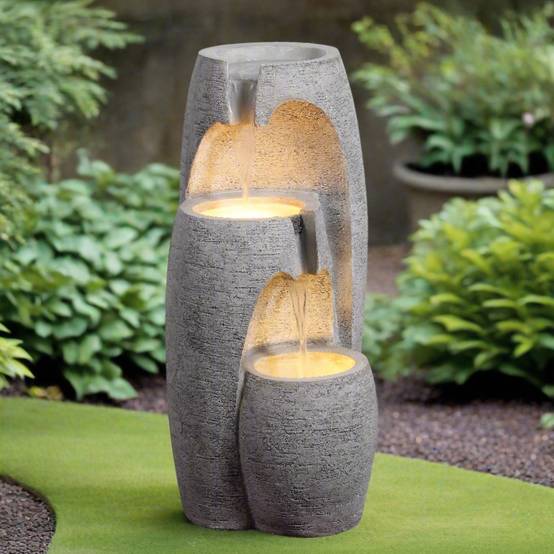 Fontaine de Jardin Urne 3 Niveaux LED Grise, Teamson Home - Image 2