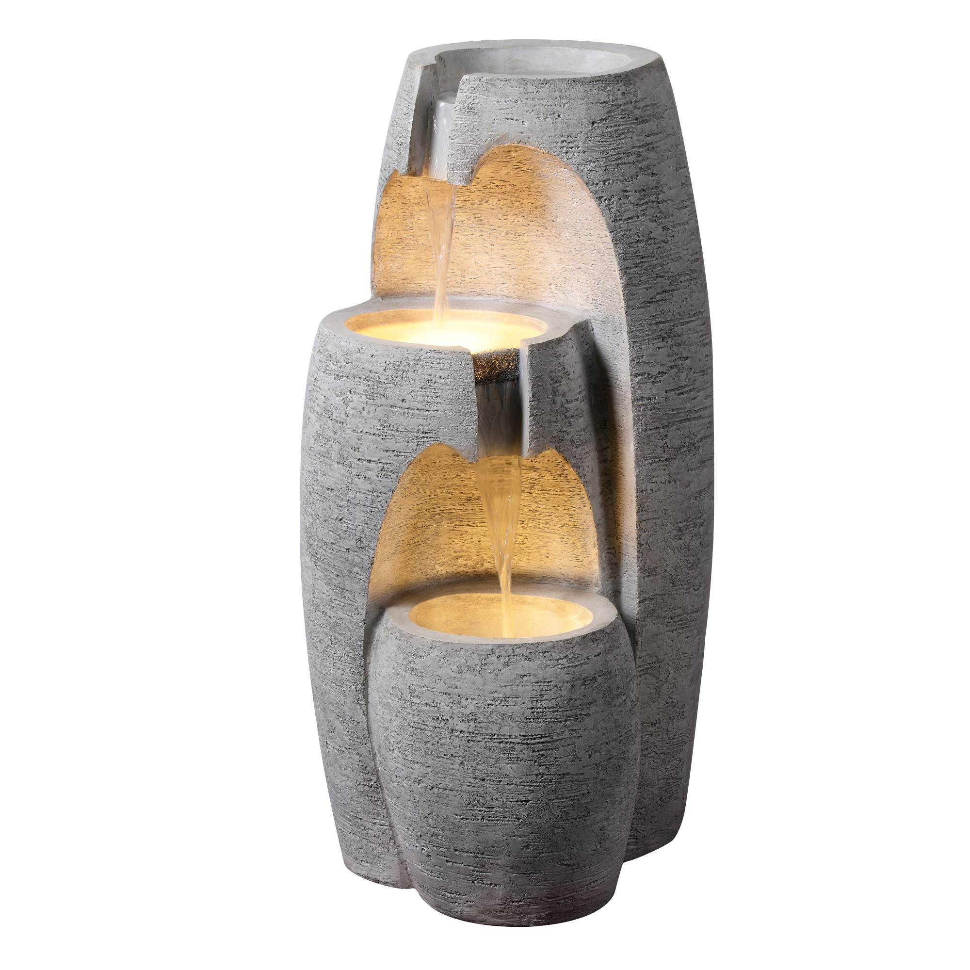 Fontaine de Jardin Urne 3 Niveaux LED Grise, Teamson Home - Image 1