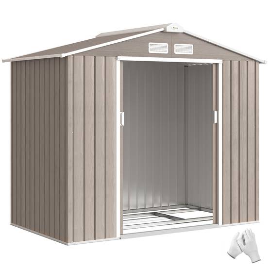 Abri de jardin de 2,42 m² (213 x 130 x 185 cm) avec 2 portes coulissantes, toit en pente et 4 fenêtres imitation bois - Image 1