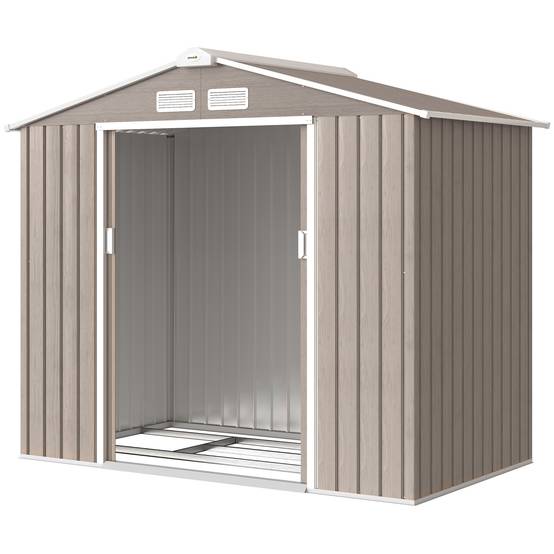 Abri de jardin de 2,42 m² (213 x 130 x 185 cm) avec 2 portes coulissantes, toit en pente et 4 fenêtres imitation bois - Image 2