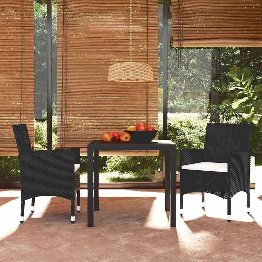 Vidaxl - Ensemble à dîner de jardin avec coussins 3 pcs-Salons de jardin poly rotin noir 452494 - Image 1