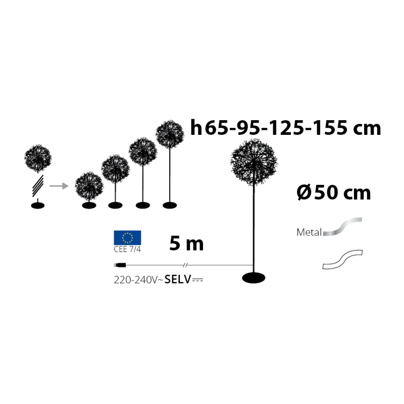 Lampadaire Riche Blanc H155cm Branche micro LED demie Sphère ø50cm IP44 - Image 3