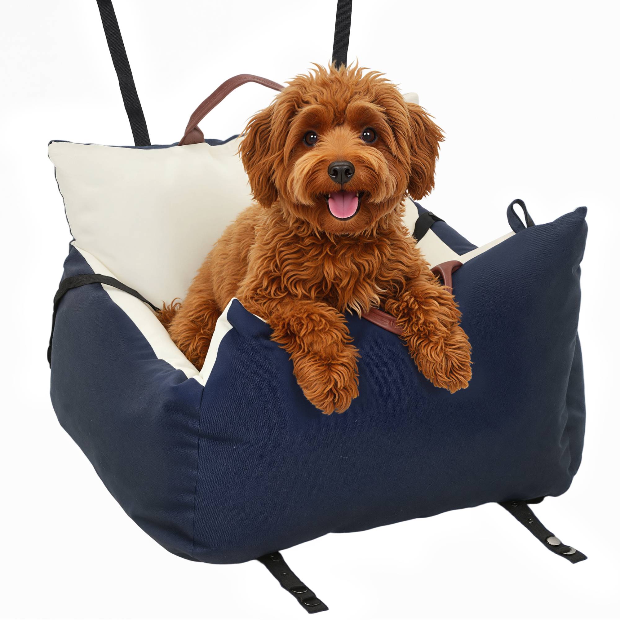 Siège auto pour chien avec ceinture de sécurité et fixation siège de voiture pour chien rembourré 49x53x36cm bleu marine - Image 1