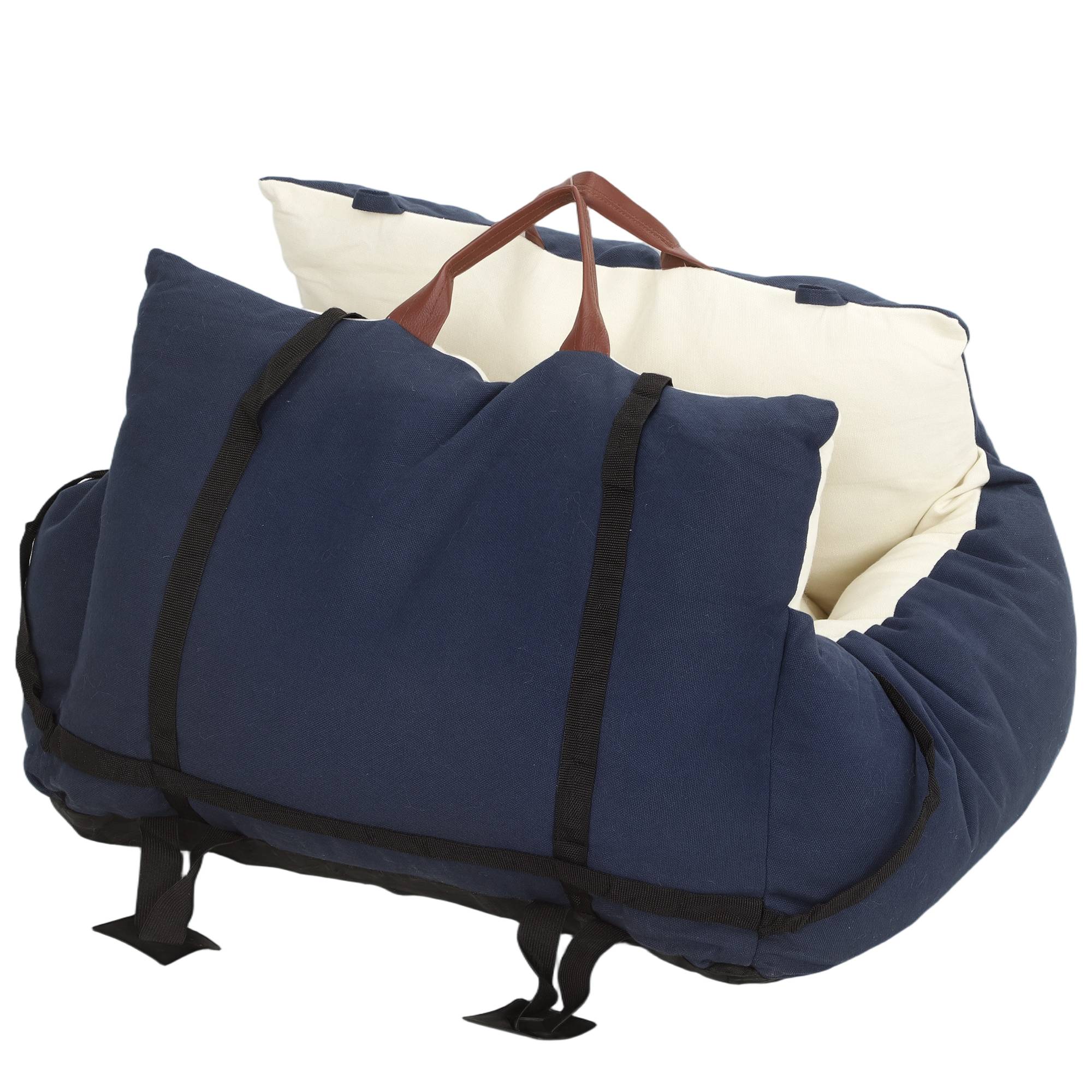 Siège auto pour chien avec ceinture de sécurité et fixation siège de voiture pour chien rembourré 49x53x36cm bleu marine - Image 2