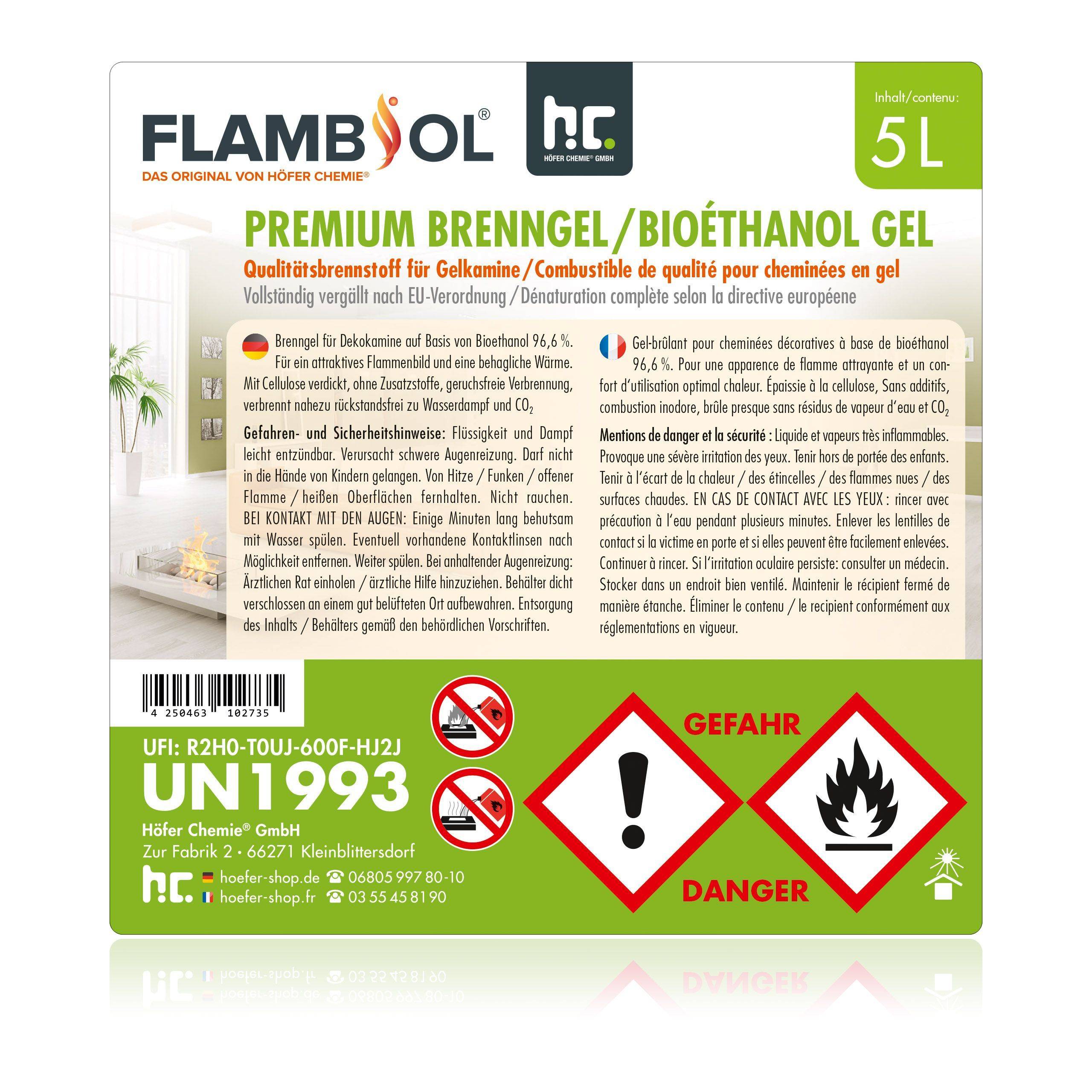 Bioéthanol premium en gel FLAMBIOL® en bidon de 5 L x 16 - Image 4