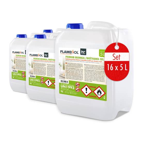 Bioéthanol premium en gel FLAMBIOL® en bidon de 5 L x 16 - Image 1