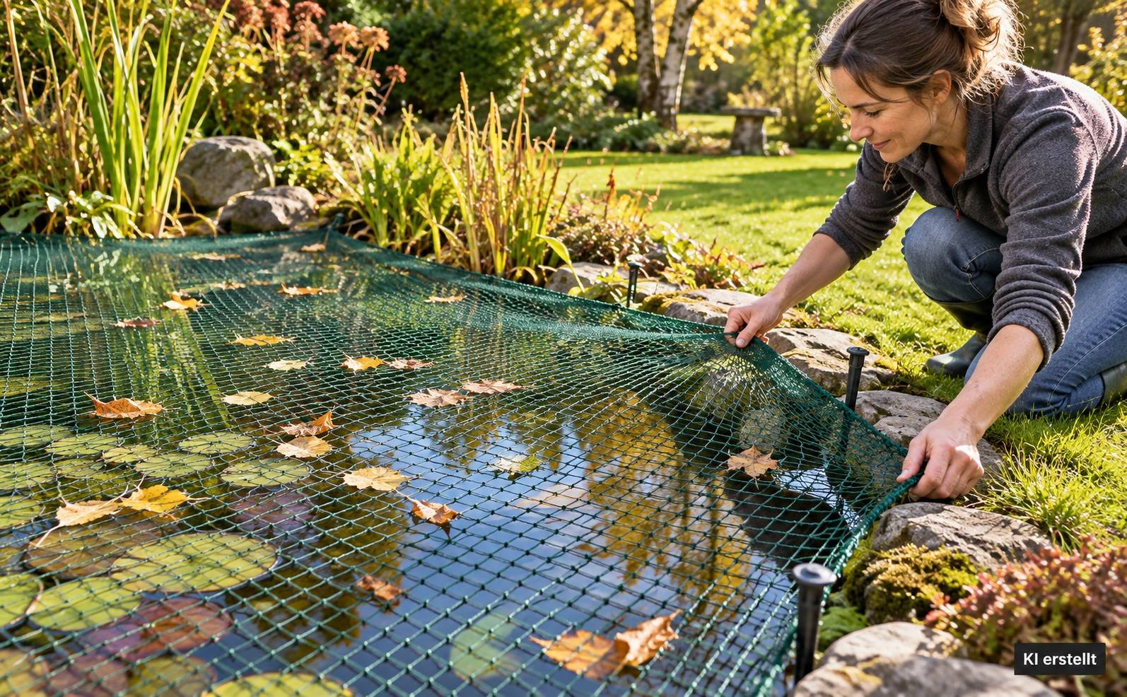 Aquagart - Filet de bassin 4 m x 6 m, filet à feuilles, filet, filet de protection contre les oiseaux, robuste - Image 9