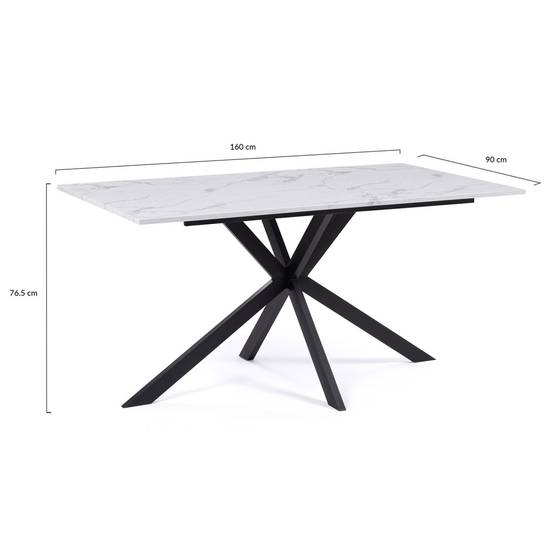 Table à manger rectangle ALIX 8 personnes pied araignée noir et plateau effet marbre blanc ALASKA 160 cm - Image 3