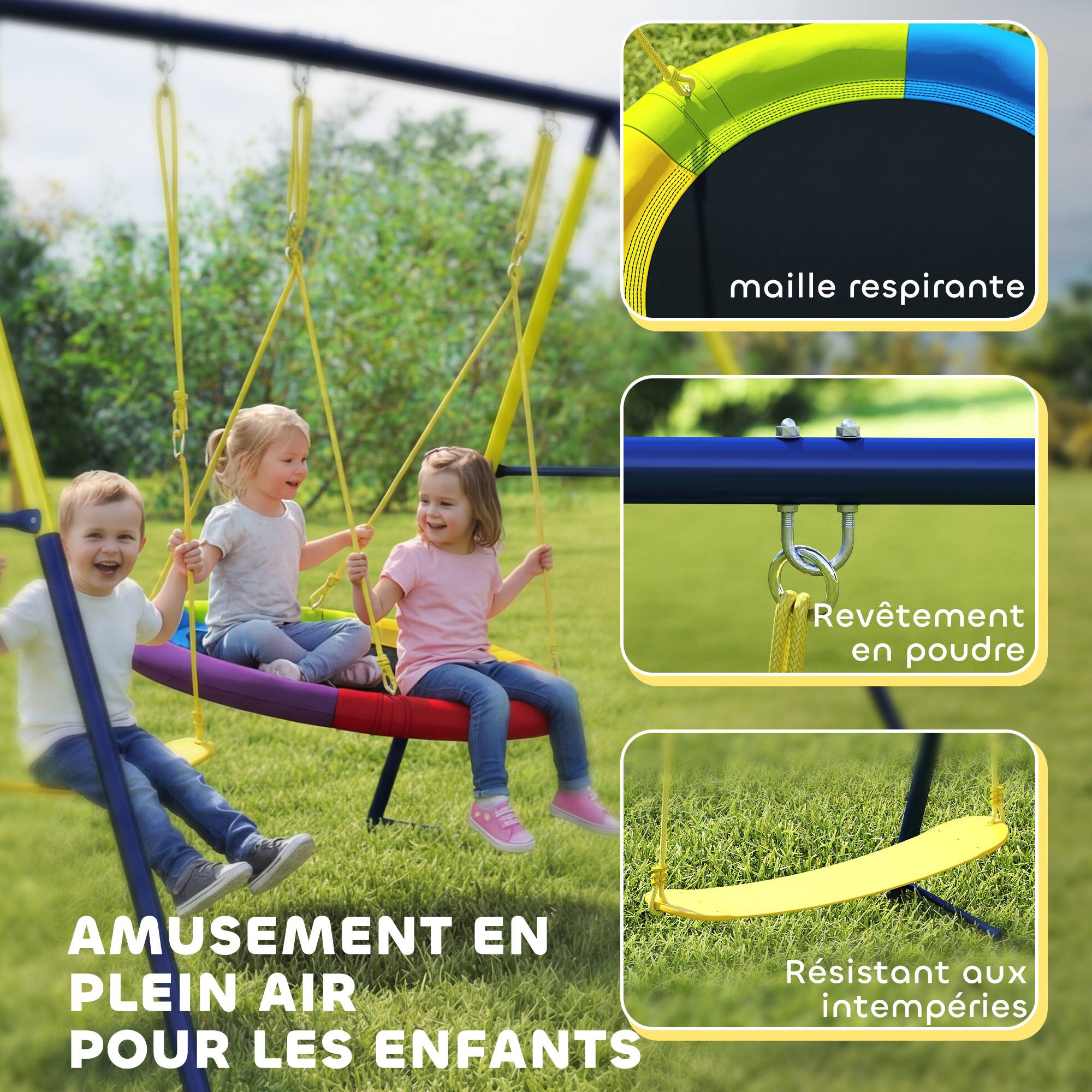 Balançoire portique pour enfant avec double balancelles, cordes réglables, cadre en acier, pour 3-8 ans, multicolore - Image 9
